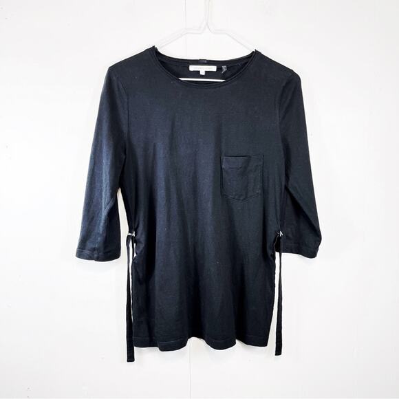 Helmut Lang 100% Cotton Solid Black Tie Waist Blouse Size Woman's Medium - Picture 1 of 7